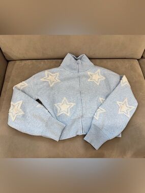 Kids Light Blue Star Zip-Up crop Sweater